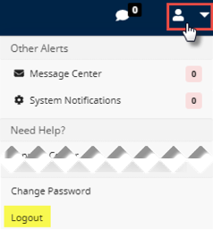 At bottom, the Logout option displays beneath other options through the User Profile menu access.
